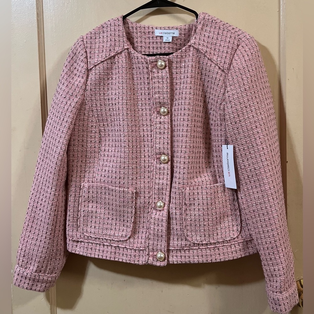 NEW Liz Claiborne Pink Tweed Stylish Women's Jacket. Size 10 for Juniors.
